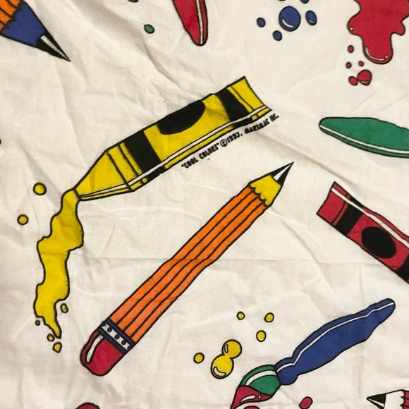 Vintage Multi Coloured Crayon and Pencil Patterned Twin Fitted Sheet - Picture 2 of 16